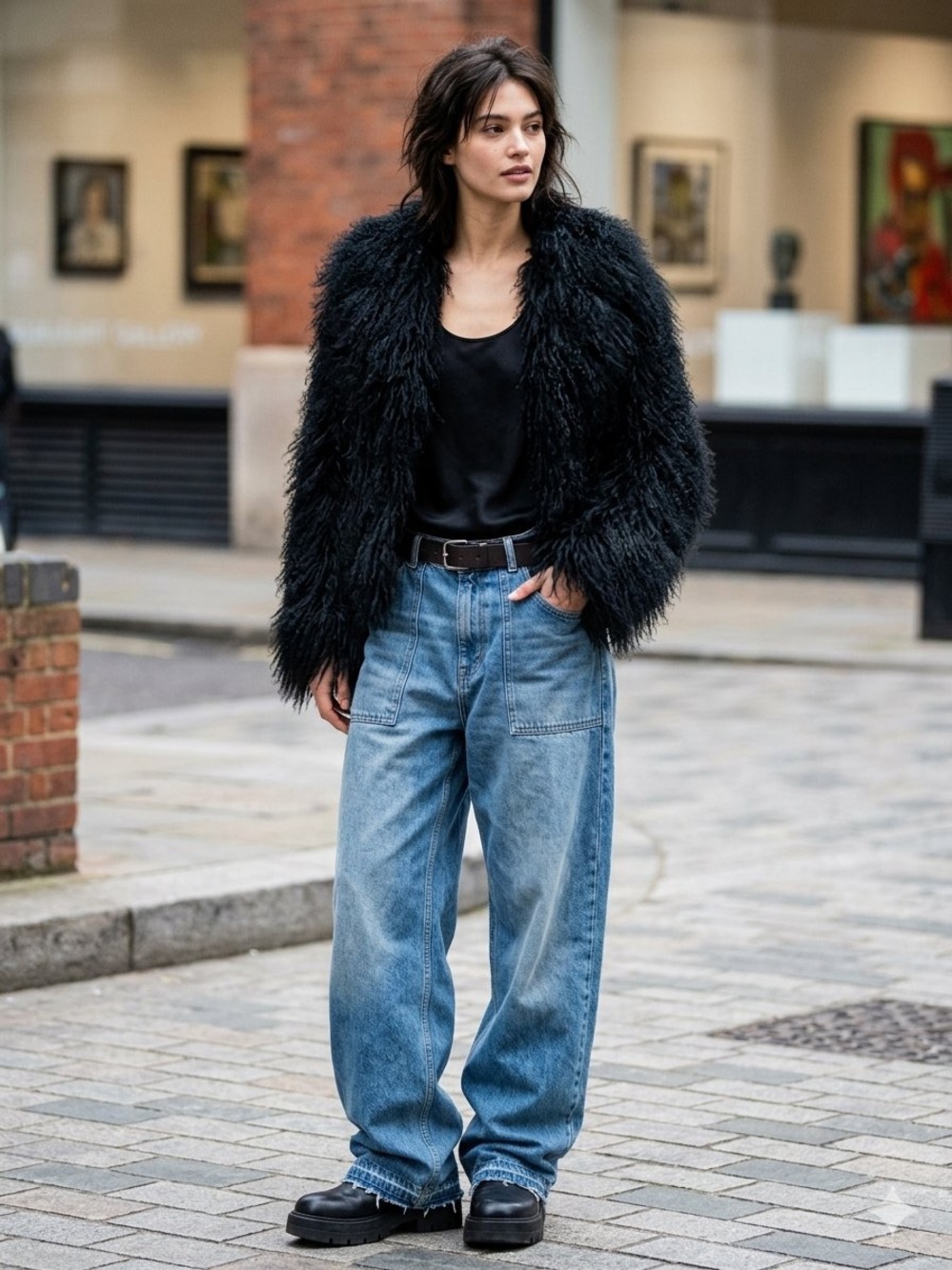 Vintage Black Genuine Mongolian Fur Bomber